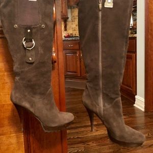 Guess Boots, suede tall platform w/buckle detail
